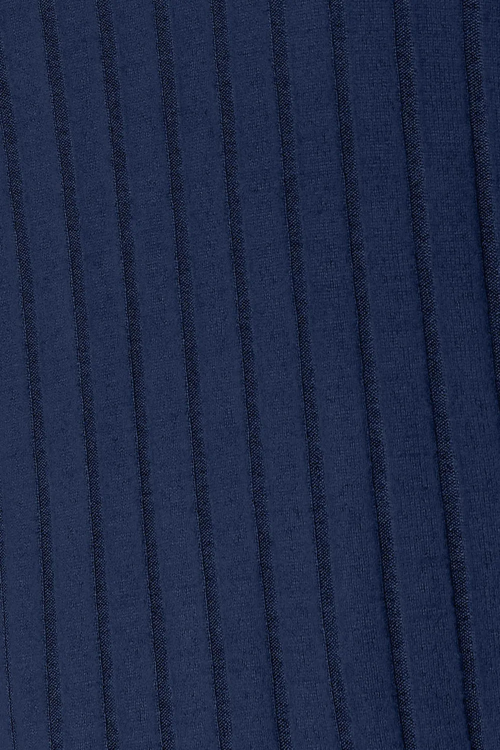 Close-up of navy blue ribbed knit fabric texture showing vertical lines and soft material